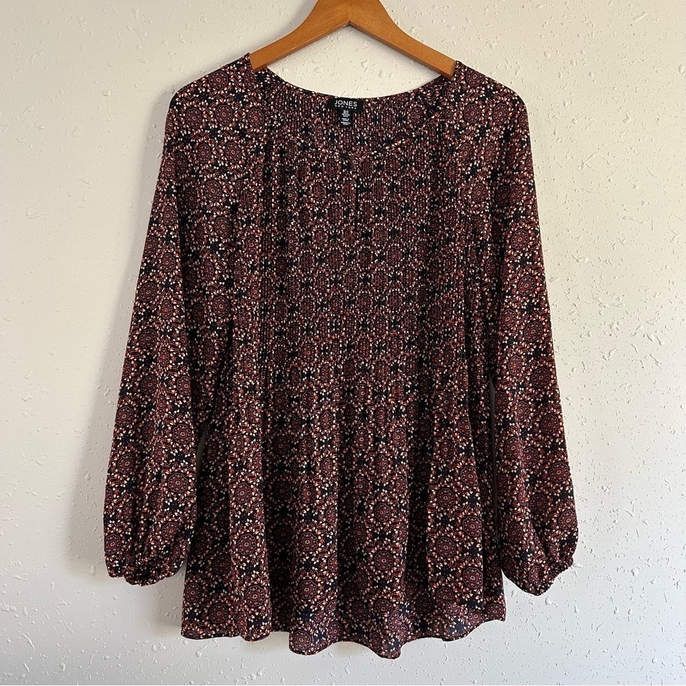 🦋 Jones New York Red Orange Flowy Blouse Long Sleeve Medium